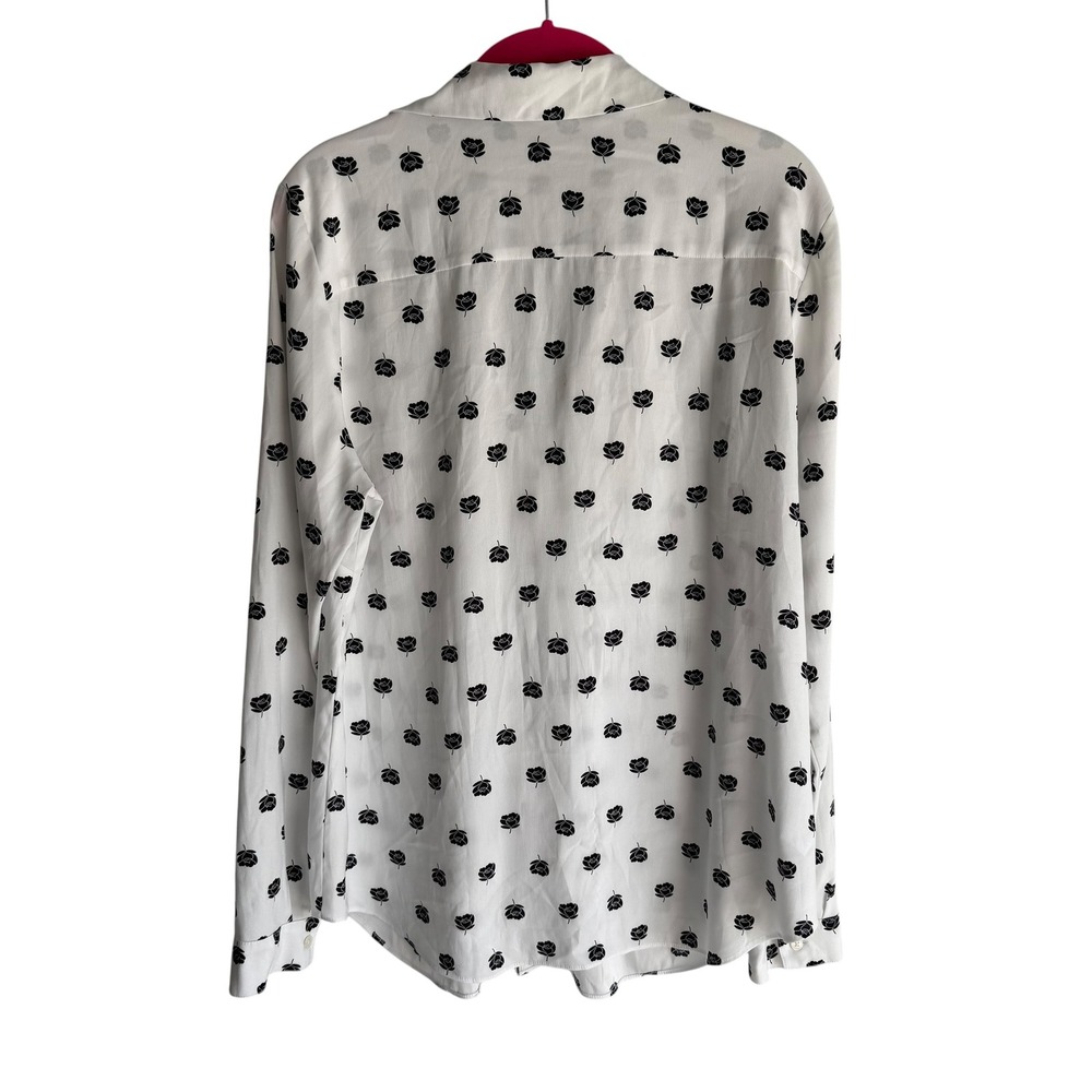 ANN TAYLOR White and Black Roses Long Sleeve Gothic Minimalist Ladies Blouse, L - Picture 2 of 7